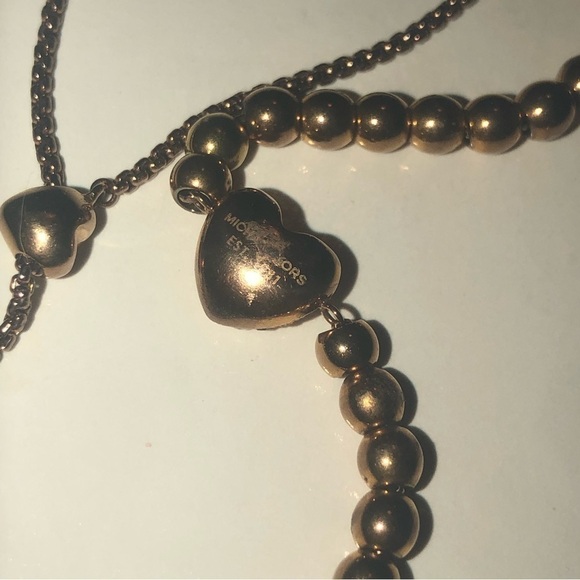 MICHAEL Kors Rose Gold Tone Adjustable Bolo Bracelet w Heart & Ball Beads OS - Picture 3 of 4